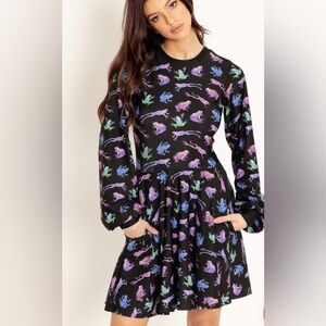 Blackmilk Clothing Jewel Frog Bishop Skater Dress